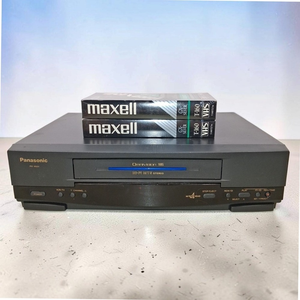VTG Panasonic PV-4651 VHS VCR Omnivision Hi-Fi 4-Head 1996 Bundle w Maxell Tapes
